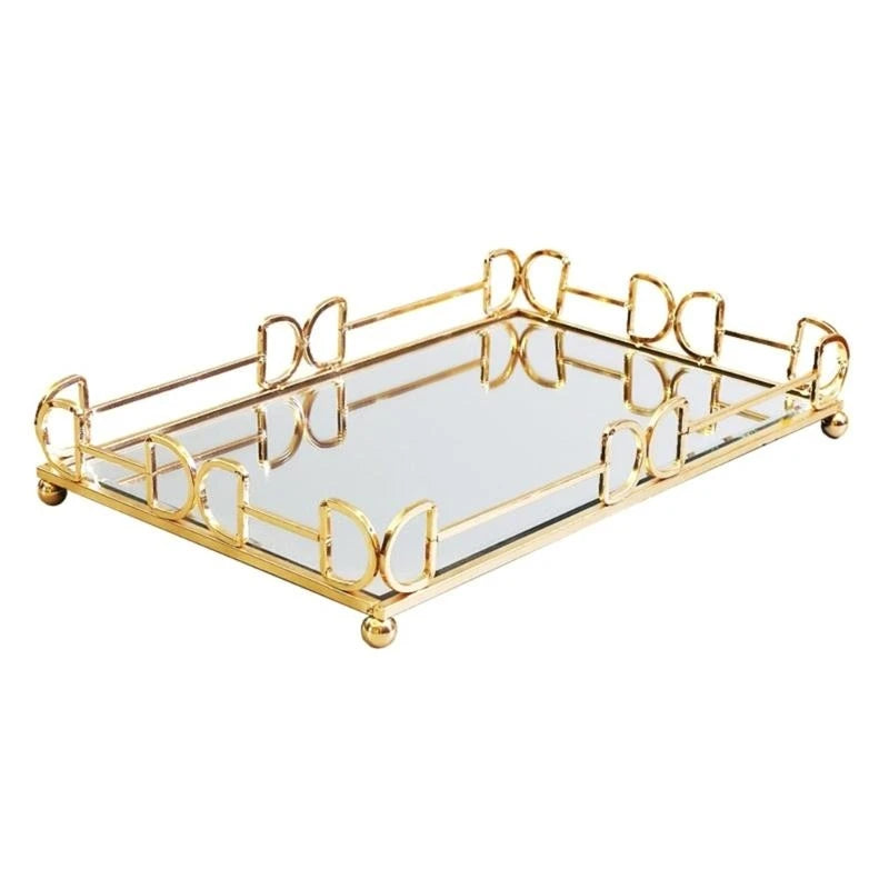Plateau Miroir Doré Élégant