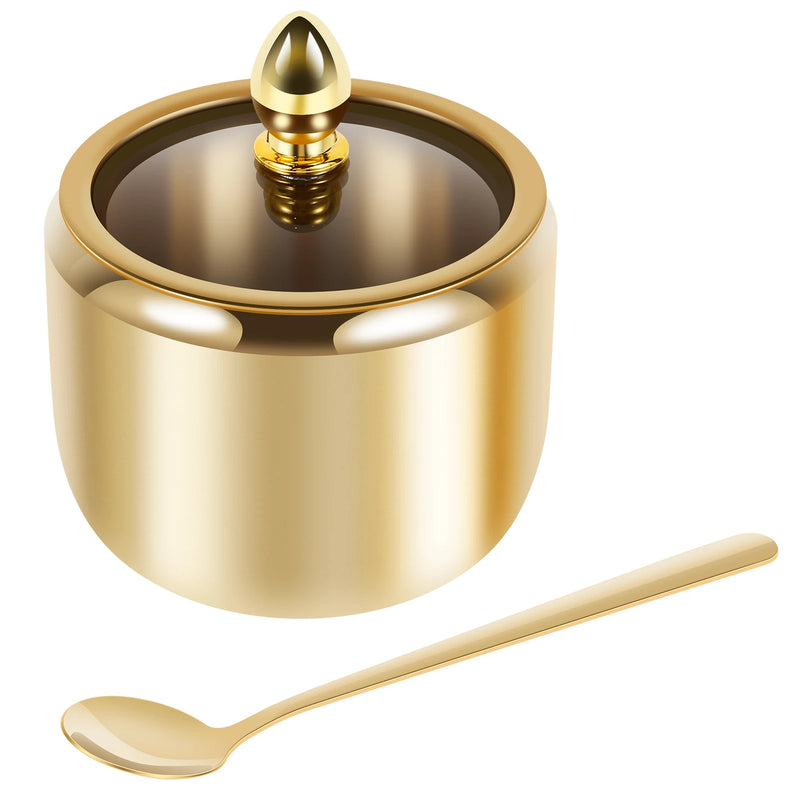 Sucrier Inox Doré Couvercle Verre Hôtel