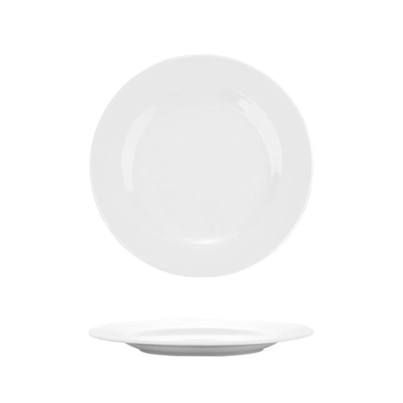 Assiette ronde blanche modèle B, avec marli, vue de dessus et de profil