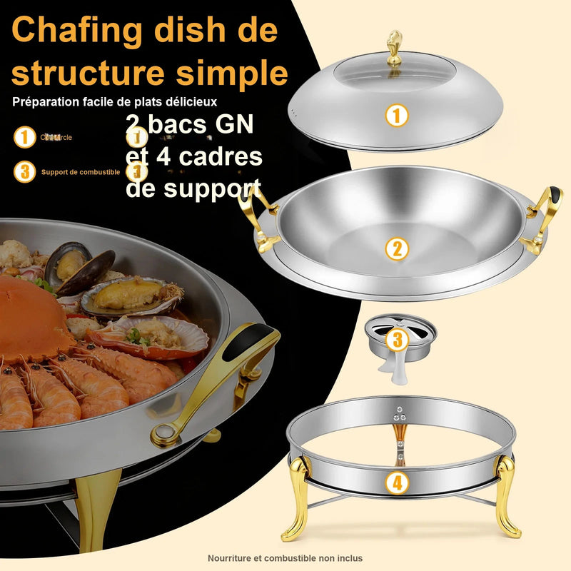 Chauffe-Plat Rond Inox 28 cm avec Couvercle