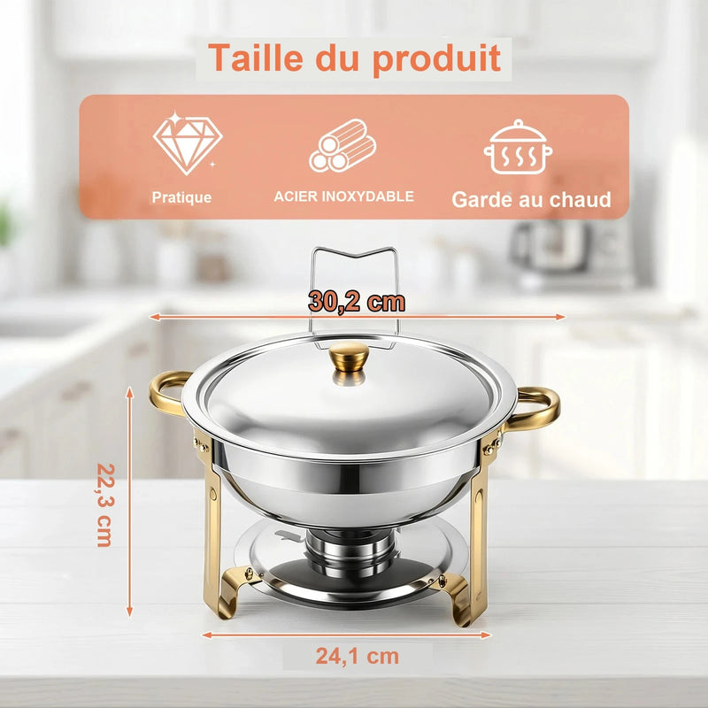 Chauffe-Plat Rond Inox 4,5 L Lot avec Pinces