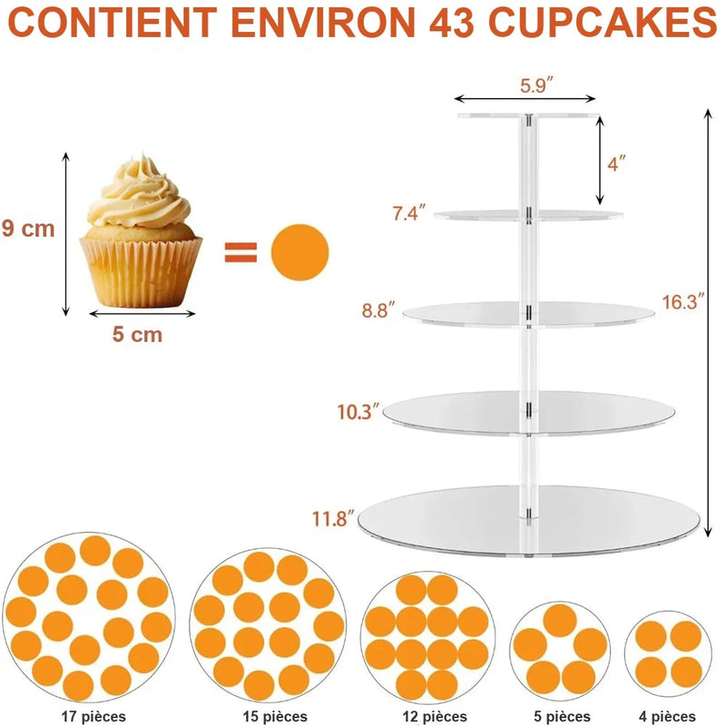 Présentoir Cupcakes Rond Acrylique Mariage – présentoir cupcake – vue de côté