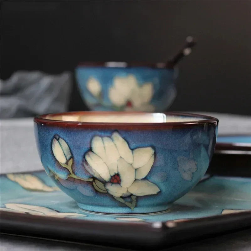 Bol céramique fleur magnolia, gros plan
