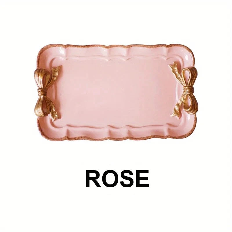 Plateau de Service Résine Nœud Doré Pastel