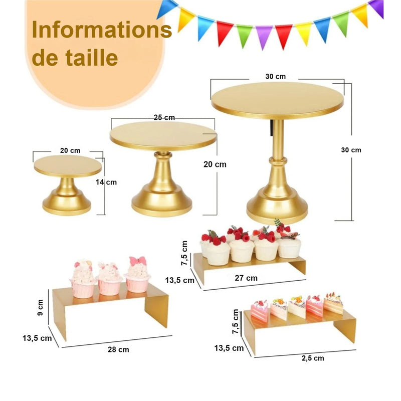 Set Présentoir Gâteaux Doré 6 Pièces – présentoir gâteau – détail de la finition