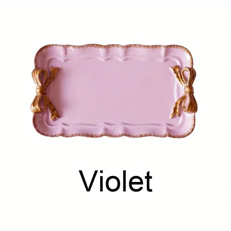 Plateau de Service Résine Nœud Doré Pastel