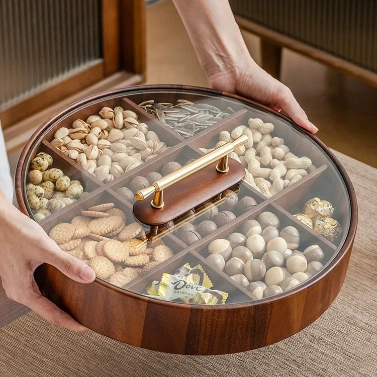 Présentoir Bonbon Bois Compartiments Couvercle Verre