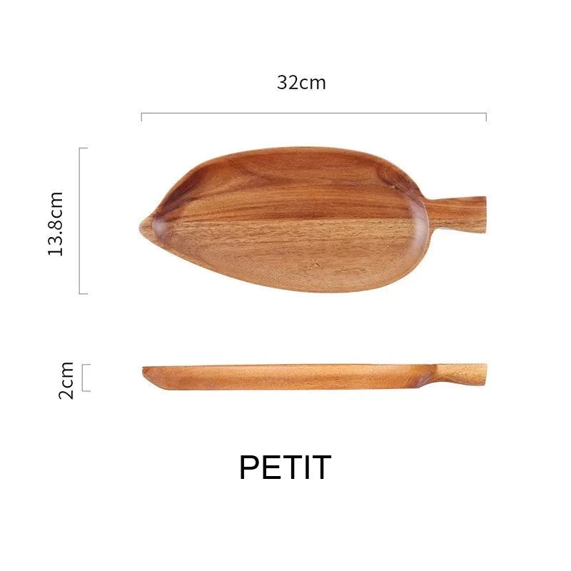 Plateau de Service Bois Forme Feuille