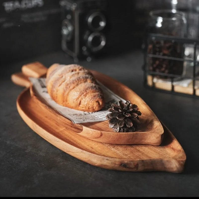 Plateau de Service Bois Forme Feuille