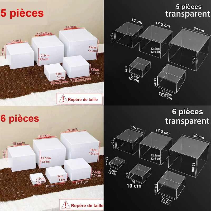 Présentoir Gâteau Acrylique Lot 5-6 Pièces – présentoir gâteau – mise en scène pour réception