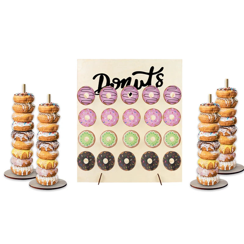 Mur de Donuts Rustique en Bois – présentoir donuts – vue d'ensemble