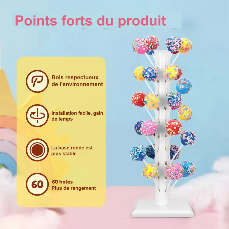 Présentoir Sucette Tour Bois 60 Trous