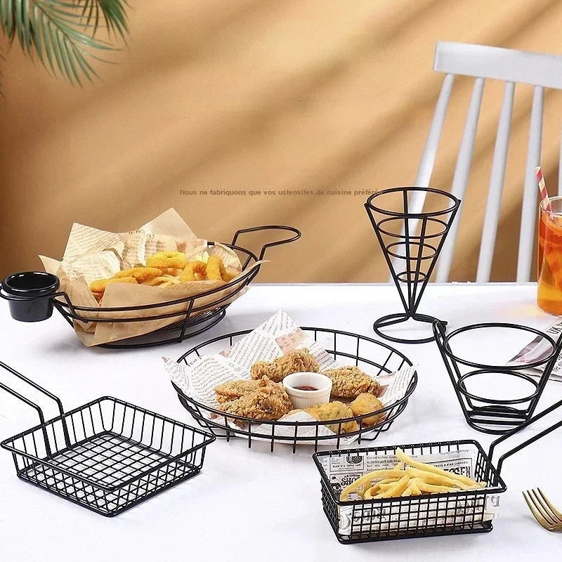 Panier de Présentation Frites Fil Métal Noir
