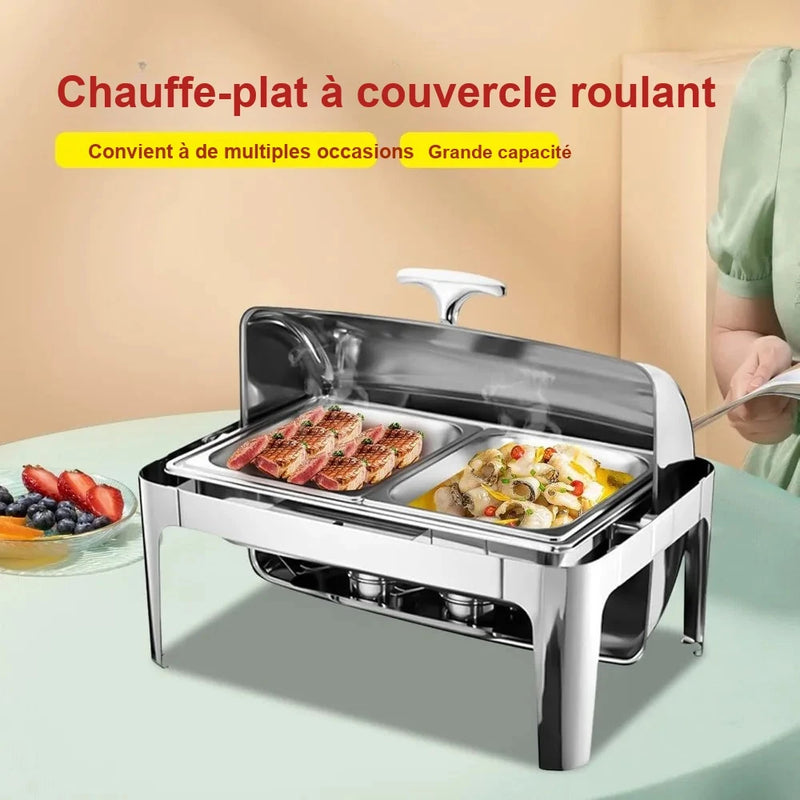 Chauffe-Plat Roll Top Inox Grande Capacité Buffet