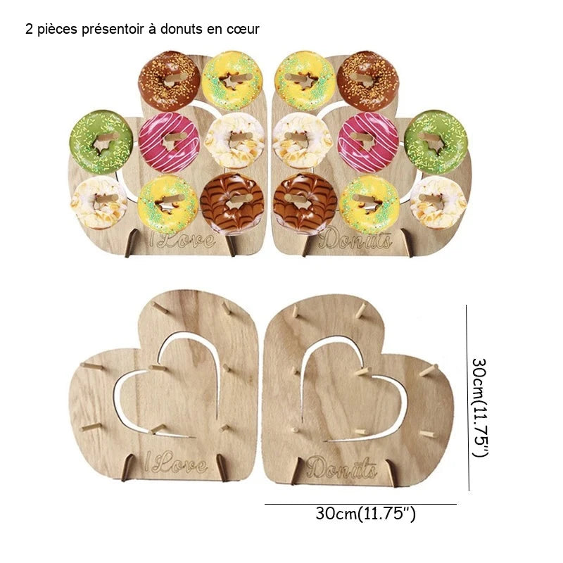 Présentoir Mural Donuts Cœur Bois – présentoir donuts – ambiance mariage