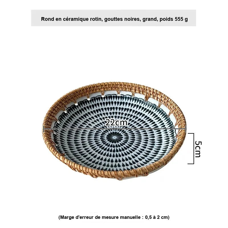 Plateau Rotin Céramique Fruits Gâteau – présentoir gâteau – format et proportions