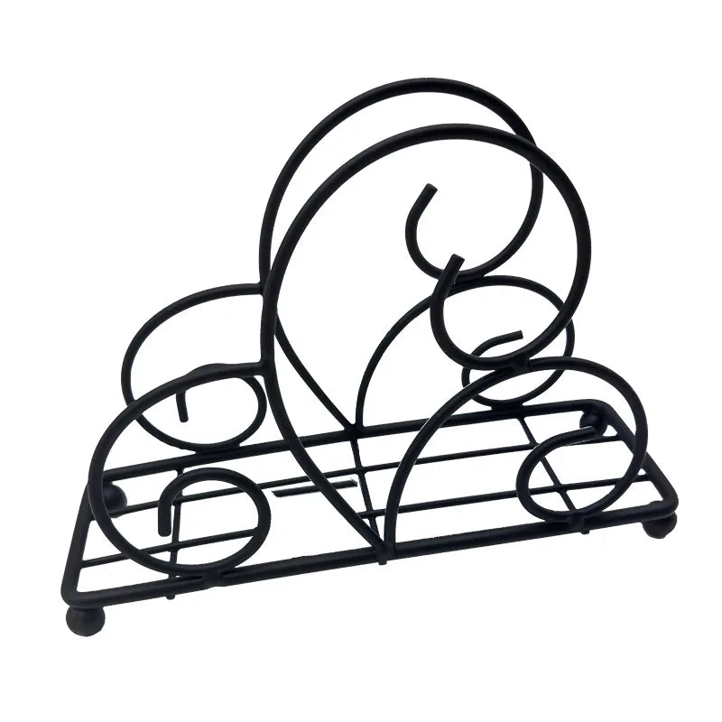 Porte-serviettes noir à grandes volutes en métal, variante Noir Arche 4, sur fond blanc