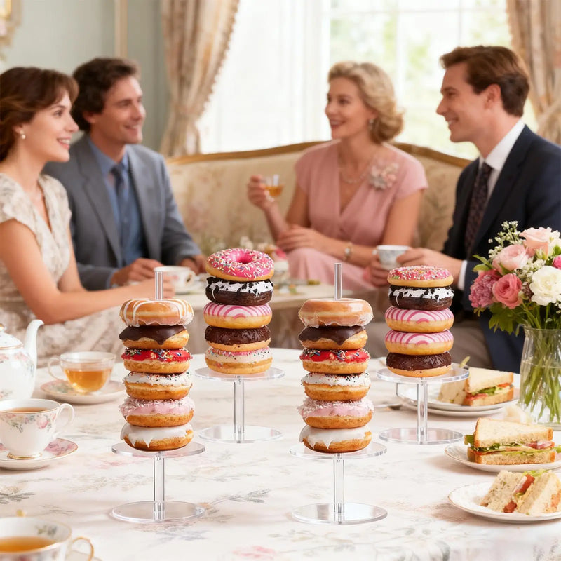 Présentoir Donuts Acrylique Antidérapant Fête – présentoir donuts – en situation sur un buffet