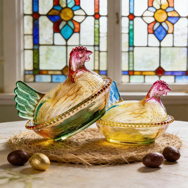 Présentoir Bonbon Poule Verre avec Couvercle