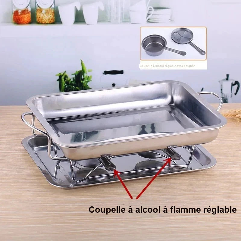 Chauffe-Plat de Table Rectangulaire Inox à Alcool