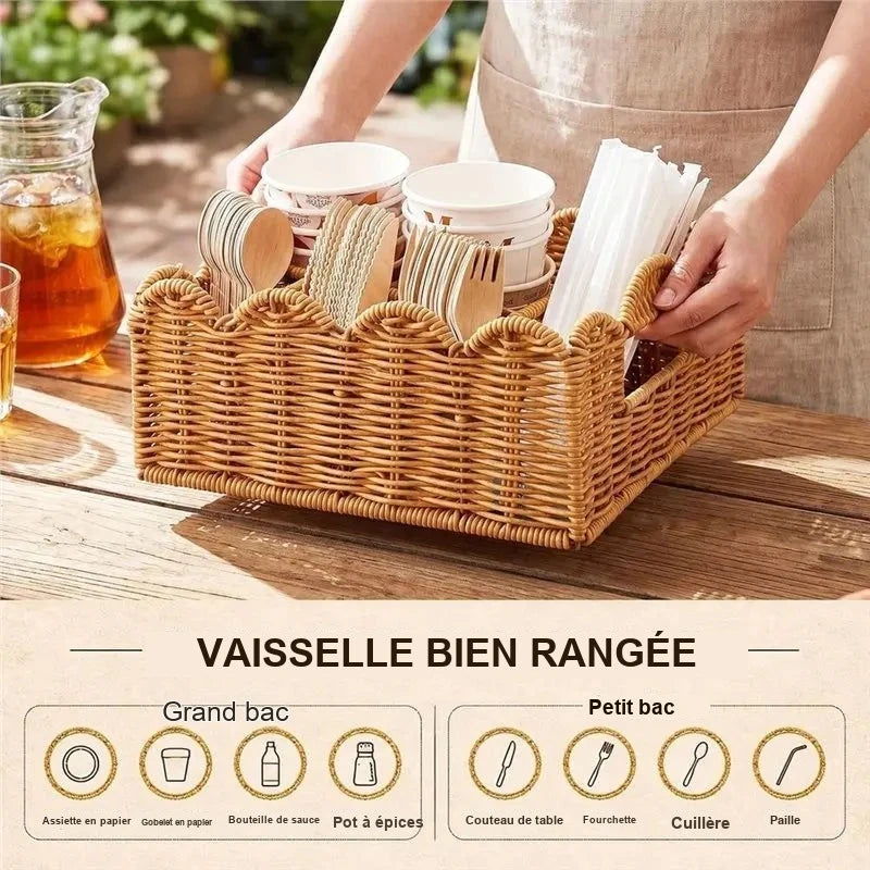 Panier de Présentation Couverts Osier 6 Compartiments