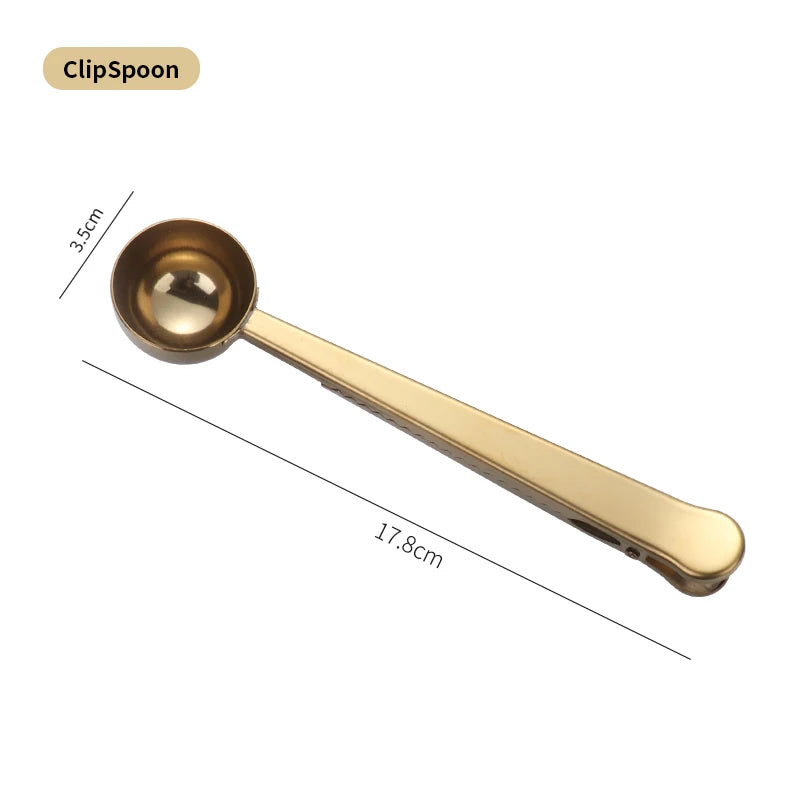 Cuillère dorée avec pince de fermeture intégrée, 17,8 centimètres