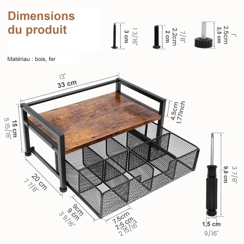 Dimensions du produit en français, matériau bois et fer