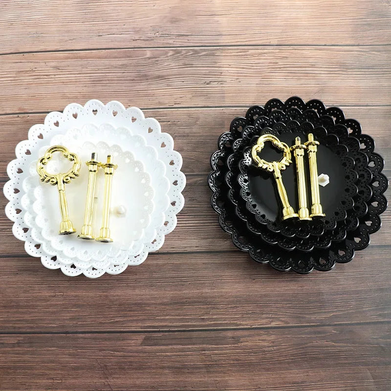 Présentoir Cupcake 3 Étages Blanc Dentelle Doré