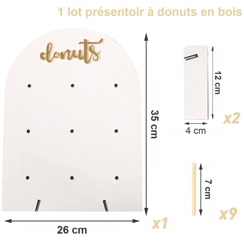Arche Bois Présentoir Donuts Anniversaire – présentoir donuts – présentation complète