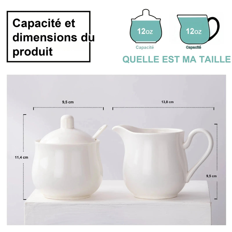 Sucrier et Pot à Lait Céramique Blanc Hôtel