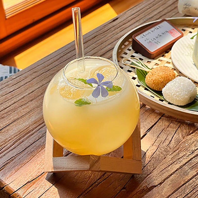 Présentoir Cocktail Verre Boule Socle Bois
