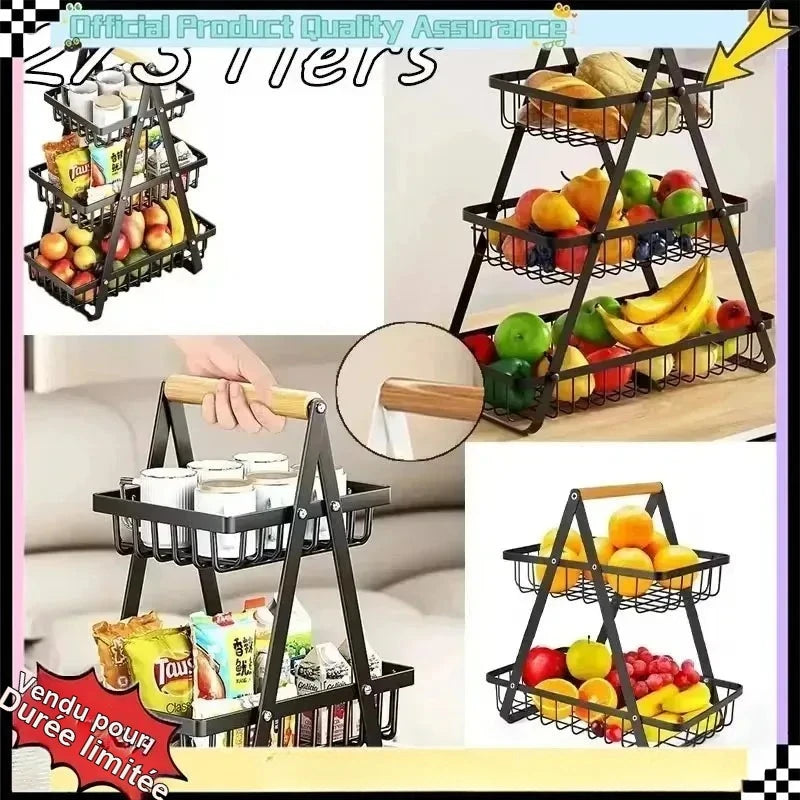 Présentoir Buffet à Étages Métal Poignée Bois