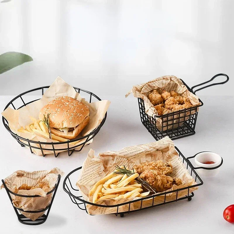 Panier de Présentation Frites Fil Métal Noir