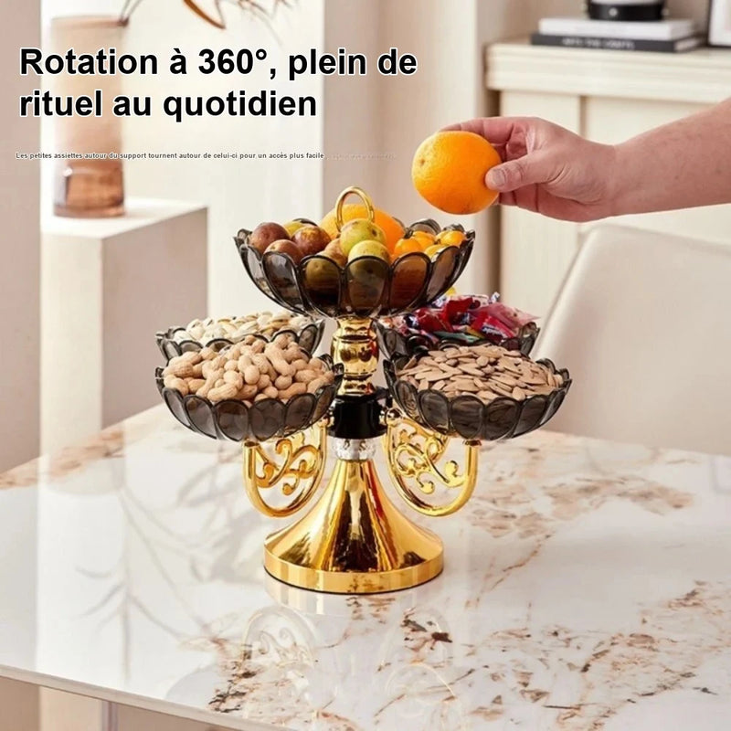 Corbeille Fruits Rotative 5 Compartiments – plateau de présentation – vue de côté