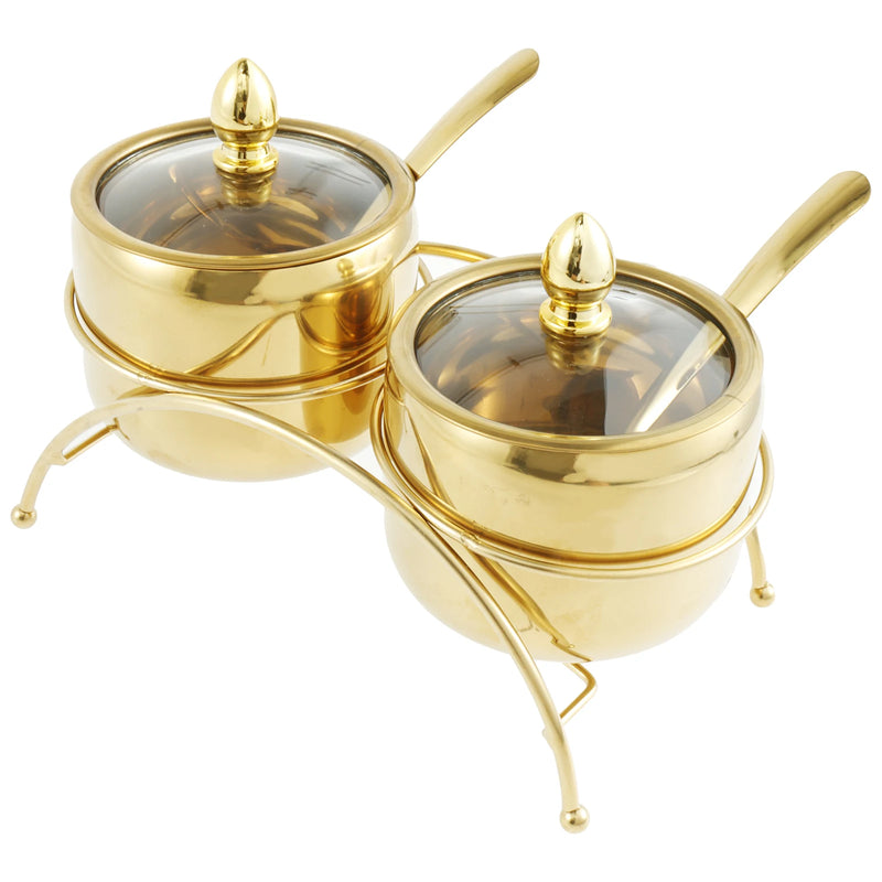 Sucrier Inox Doré Couvercle Verre Hôtel