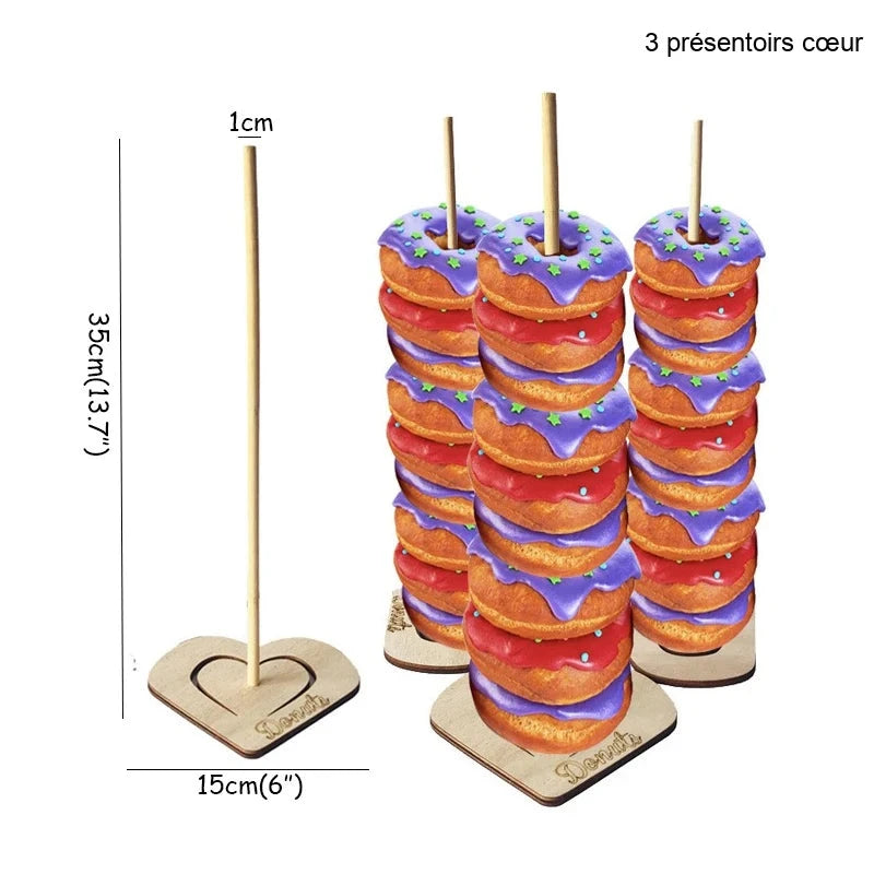 Présentoir Mural Donuts Cœur Bois – présentoir donuts – utilisation traiteur