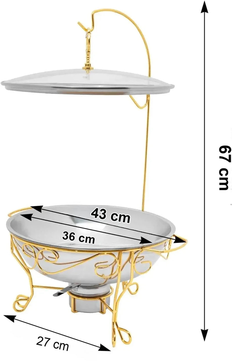 Chauffe-Plat Rond 6 L Couvercle Suspendu Verre Doré