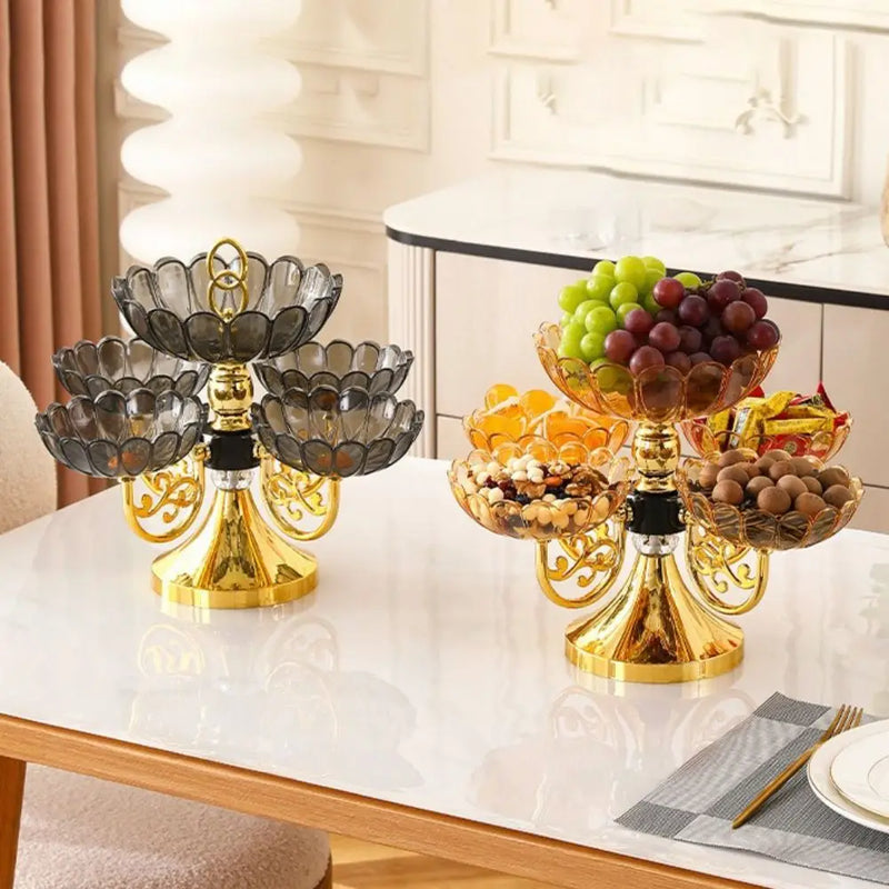 Corbeille Fruits Rotative 5 Compartiments – plateau de présentation – en situation sur un buffet